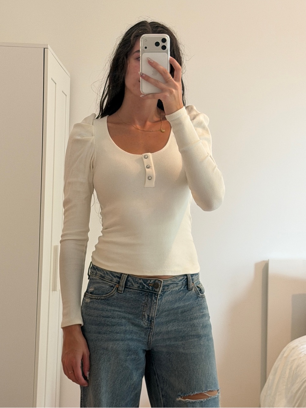 cinq a sept cream puff sleeve top